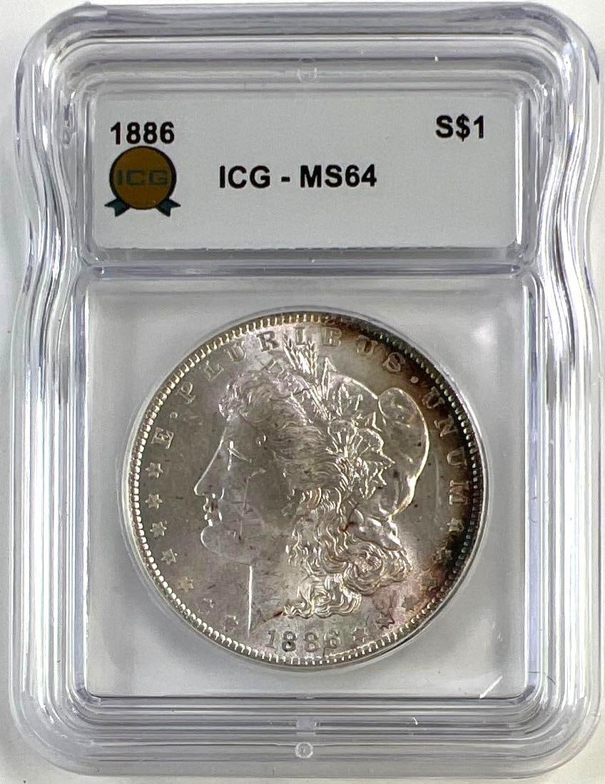 1886 US Morgan Silver Dollar ICG MS-64: 1886 US Morgan Silver Dollar ICG MS-64