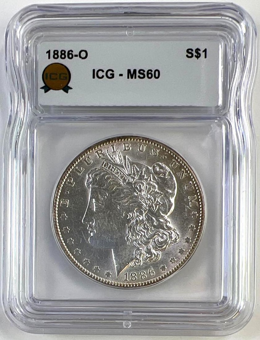 1886-O US Morgan Silver Dollar ICG MS-60: 1886-O US Morgan Silver Dollar ICG MS-60