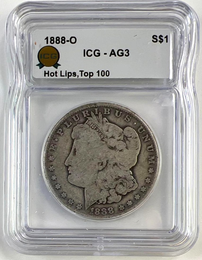 1888-O US Morgan Silver Dollar Hot Lips Top 100 VAM ICG AG-3: 1888-O US Morgan Silver Dollar Hot Lips Top 100 VAM ICG AG-3