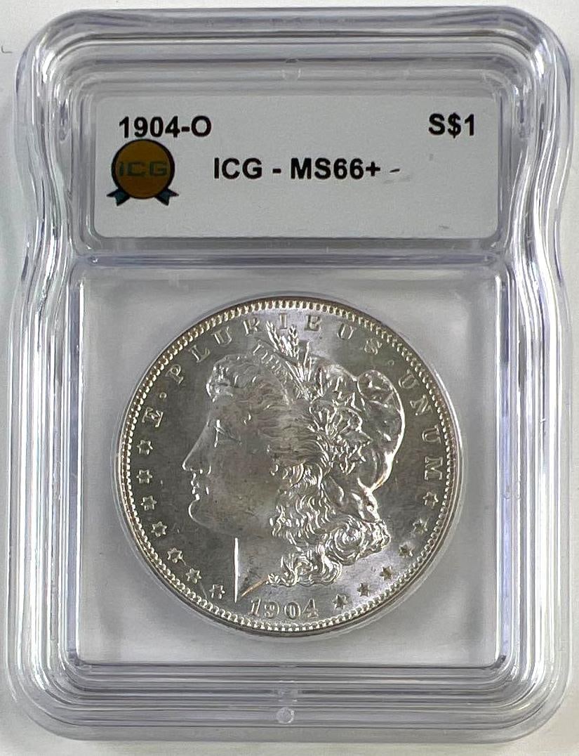 1904-O US Morgan Silver Dollar ICG MS66+: 1904-O US Morgan Silver Dollar ICG MS66+