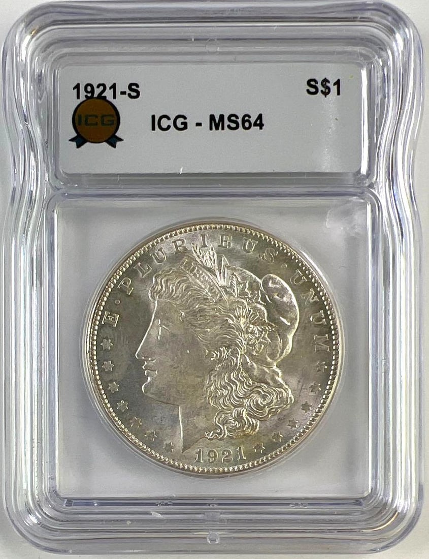1921-S US Morgan Silver Dollar ICG MS64: 1921-S US Morgan Silver Dollar ICG MS64