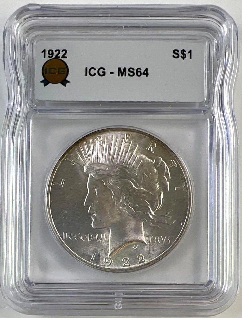 1922 US Peace Silver Dollar ICG MS64: 1922 US Peace Silver Dollar ICG MS64
