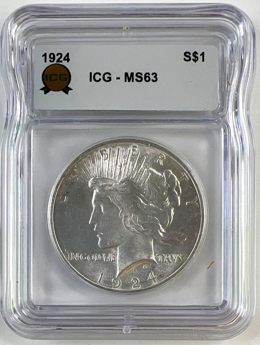 1924 US Peace Silver Dollar ICG MS63: 1924 US Peace Silver Dollar ICG MS63