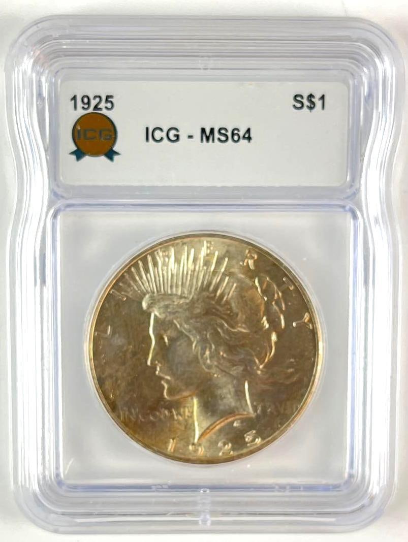 1925 US Peace Silver Dollar ICG MS64: 1925 US Peace Silver Dollar ICG MS64