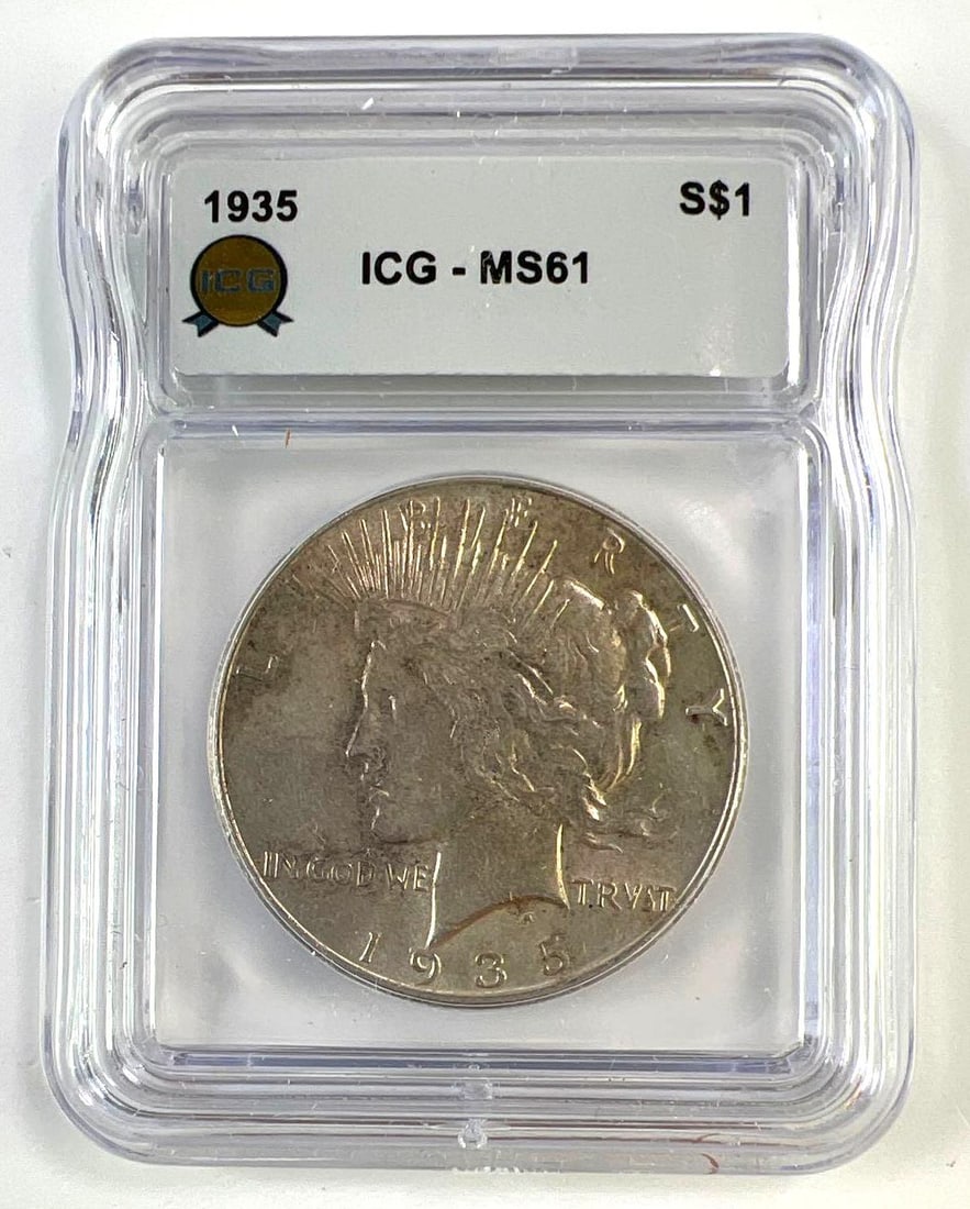 1935 US Peace Silver Dollar ICG MS61: 1935 US Peace Silver Dollar ICG MS61