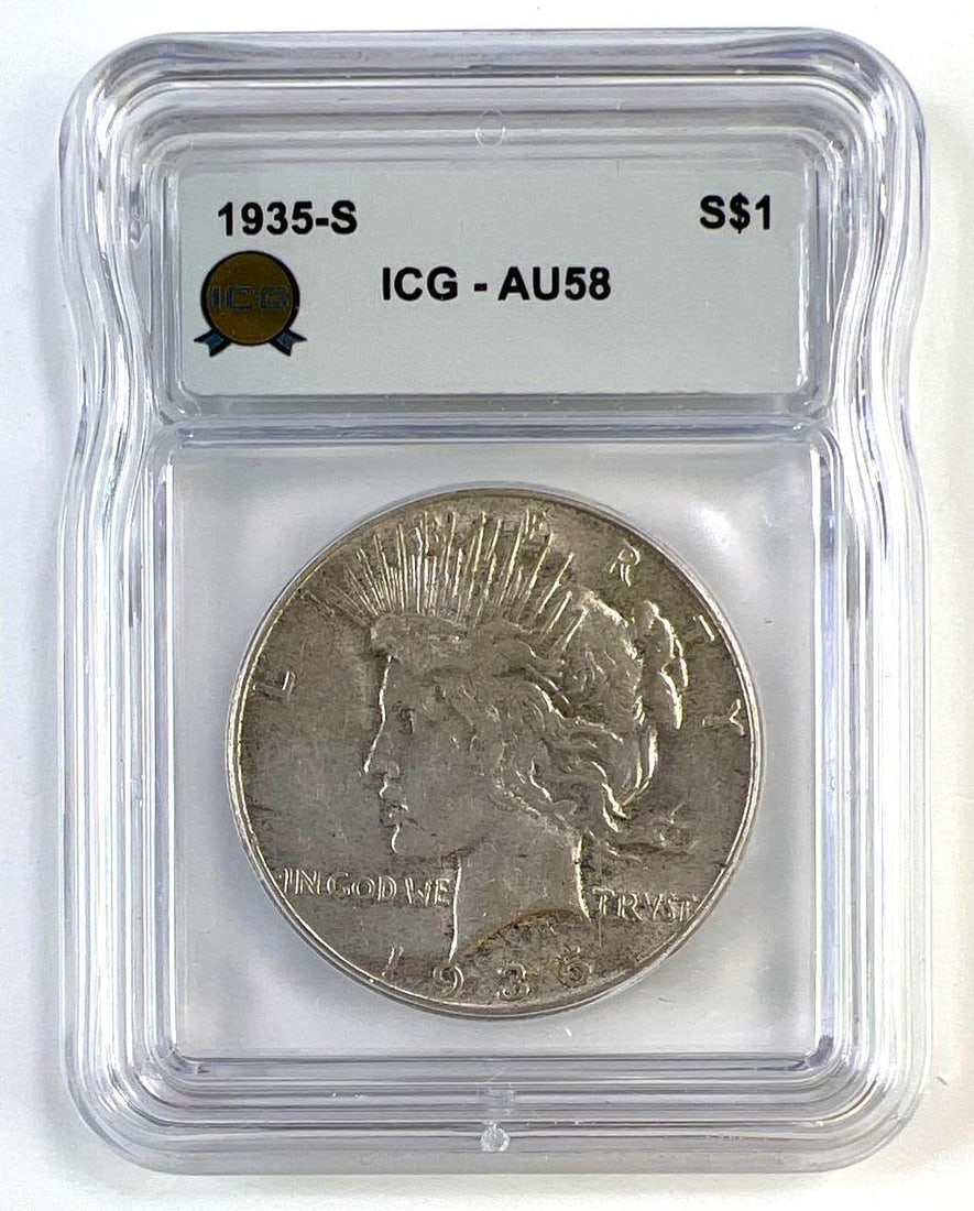 1935-S US Peace Silver Dollar ICG AU58: 1935-S US Peace Silver Dollar ICG AU58