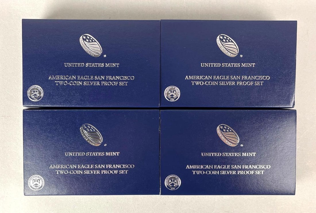 Group of 4 2012 S US Mint American Silver Eagle 1 oz Fine Silver Two Coin Silver Proof Sets: All include COAs.
