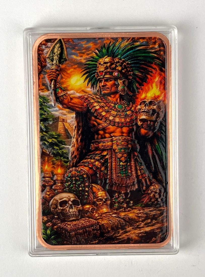 Aztec Gods Colorized 5 oz .999 Fine Copper Ingot/ Bar: Aztec Gods Colorized 5 oz .999 Fine Copper Ingot/ Bar