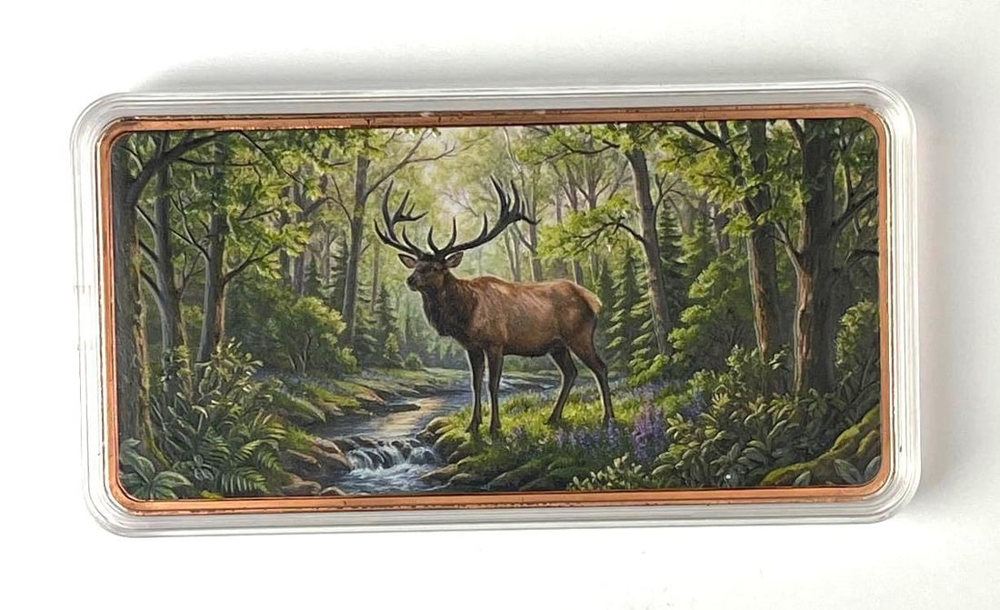 Majestic Elk Wilderness Colorized 10 oz .999 Fine Silver Ingot/ Bar (1 of 2)