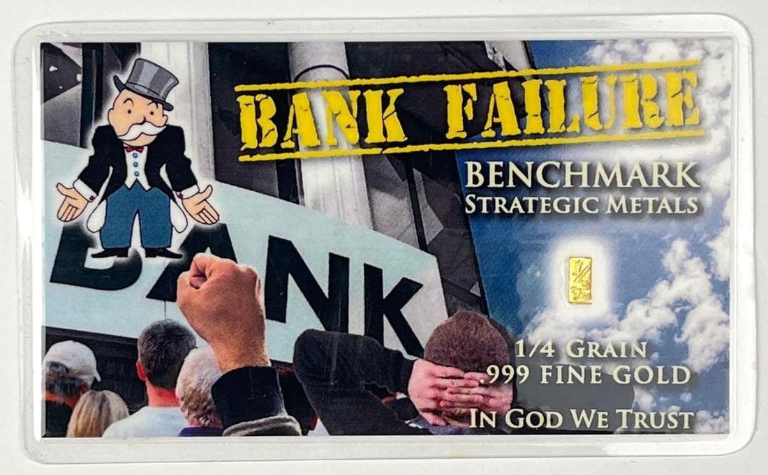 Benchmark Strategic Metals Monopoly Bank Failure 1/4th Grain .999 Fine Gold Ingot/ Bar: Includes COA