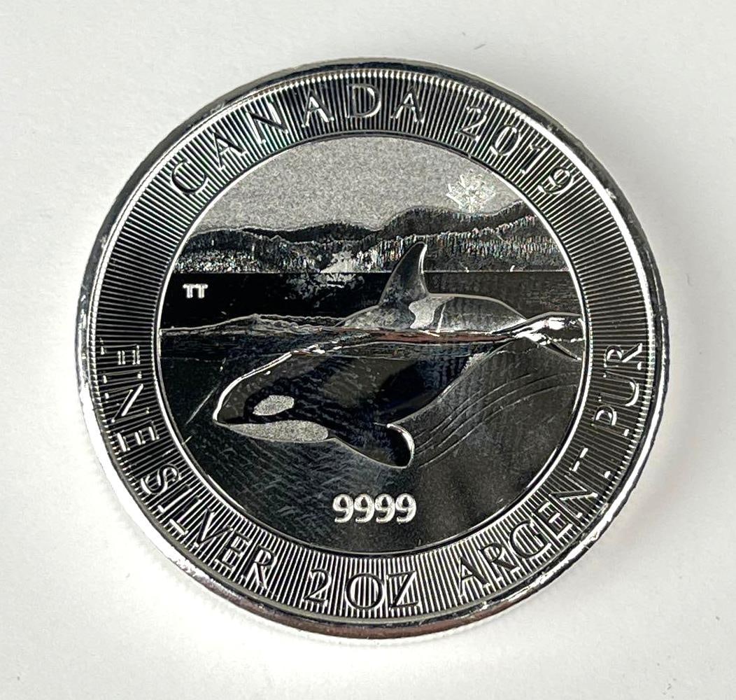 2019 Canada $10 Orca with Maple Leaf Privy 2 oz 9999 Fine Silver Coin (1 of 2)