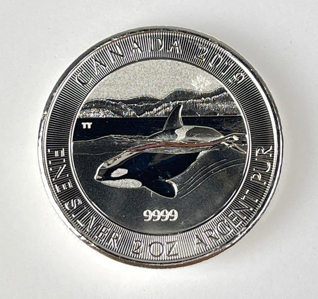 2019 Canada $10 Orca with Maple Leaf Privy 2 oz 9999 Fine Silver Coin: 2019 Canada $10 Orca with Maple Leaf Privy 2 oz 9999 Fine Silver Coin