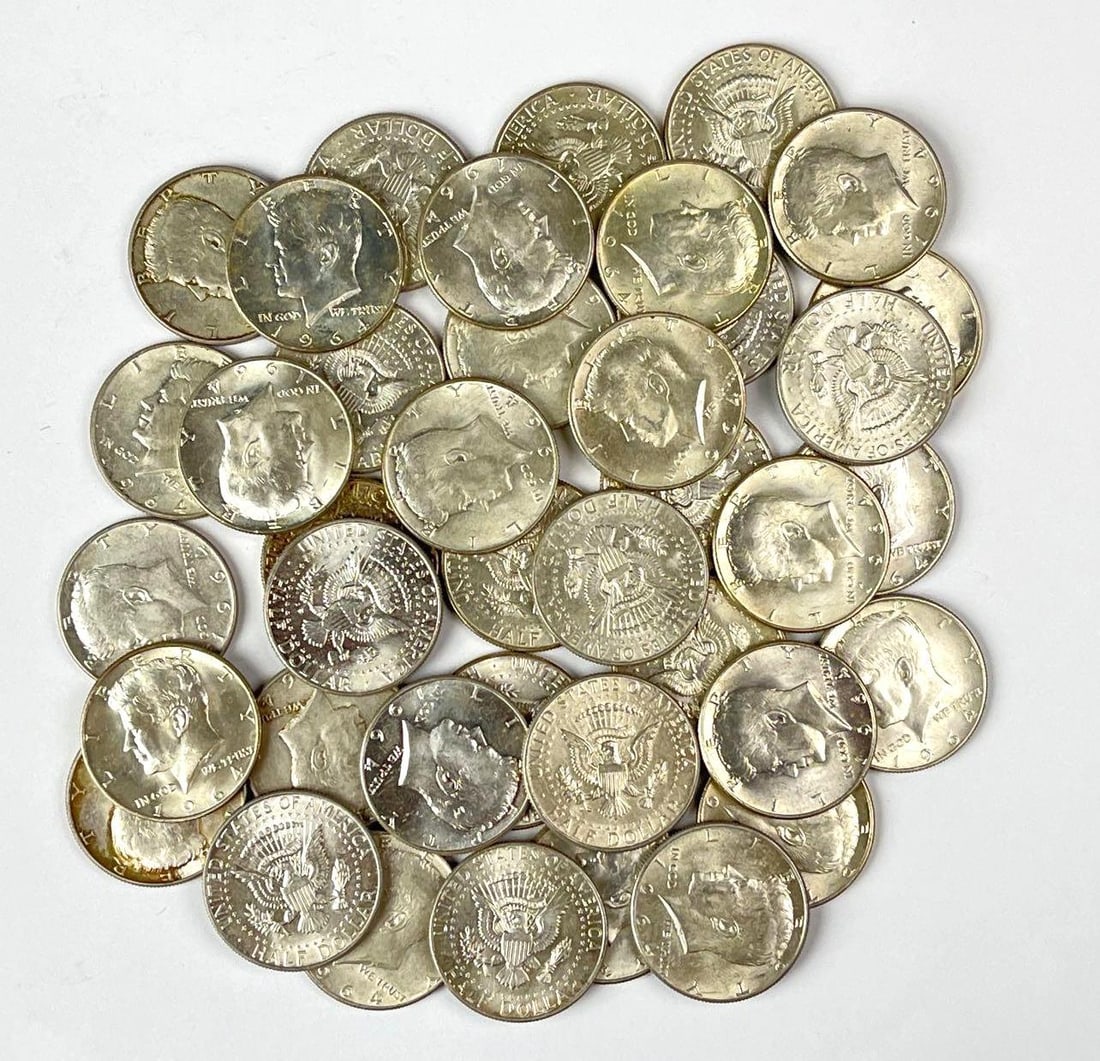 Group of 40 1964 US Kennedy 90% Silver Half Dollars: Group of 40 1964 US Kennedy 90% Silver Half Dollars