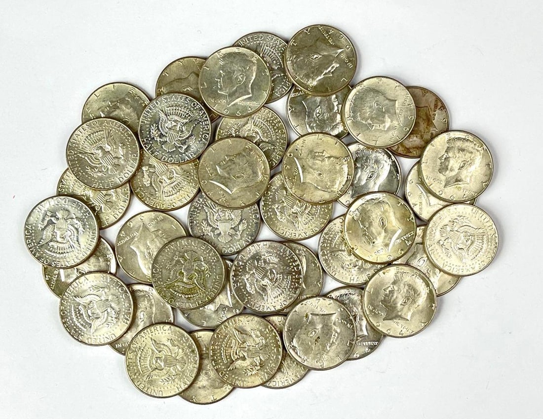 Group of 40 1964 US Kennedy 90% Silver Half Dollars: Group of 40 1964 US Kennedy 90% Silver Half Dollars