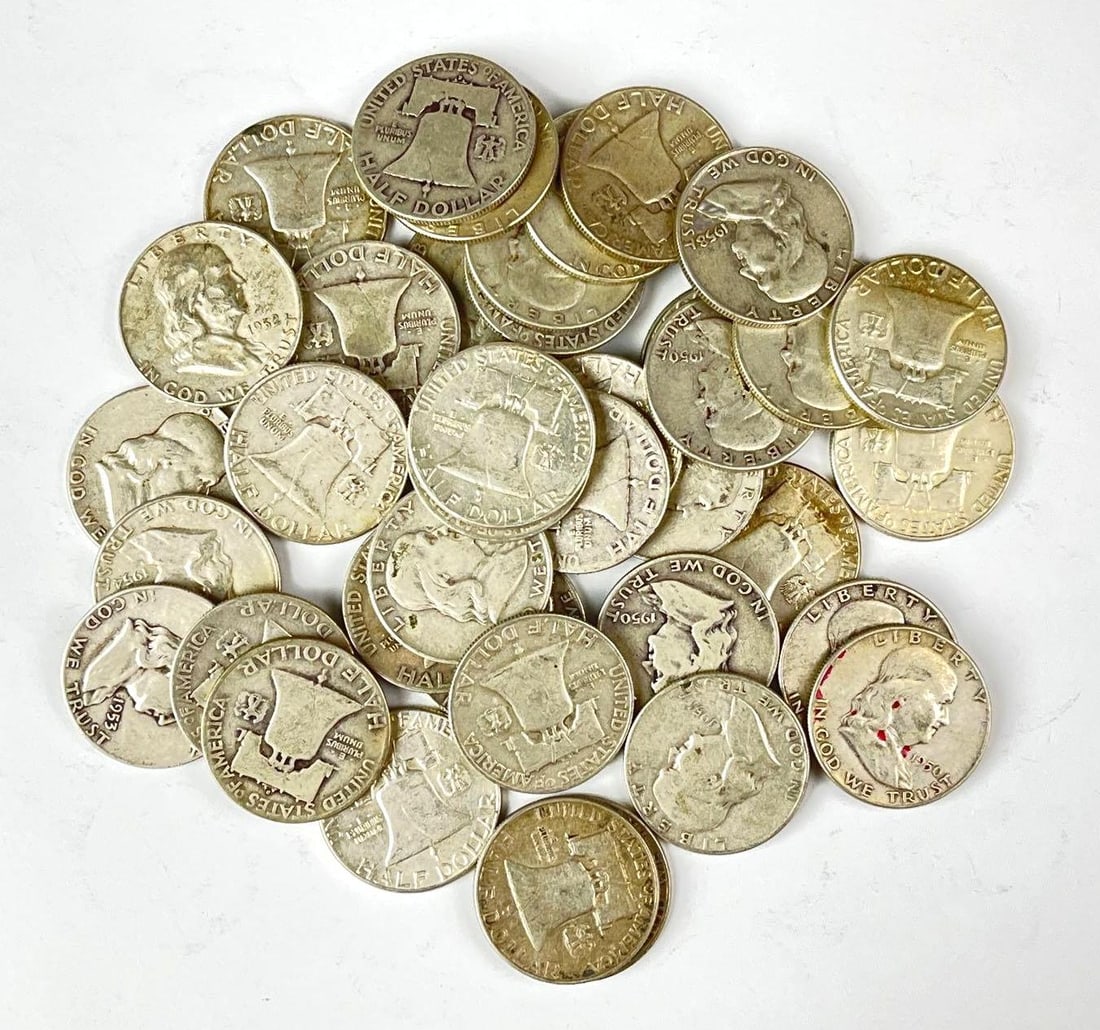 Group of 40 US Franklin 90% Silver Half Dollars (1 of 1)