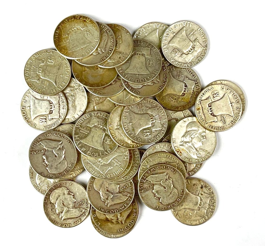 Group of 40 US Franklin 90% Silver Half Dollars (1 of 1)