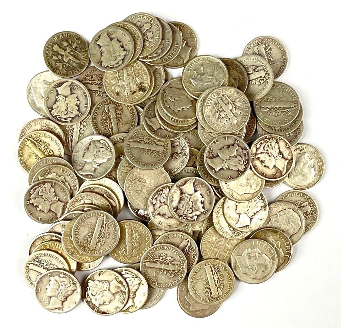 Group of 100 US 90% Silver Dimes (1 of 1)