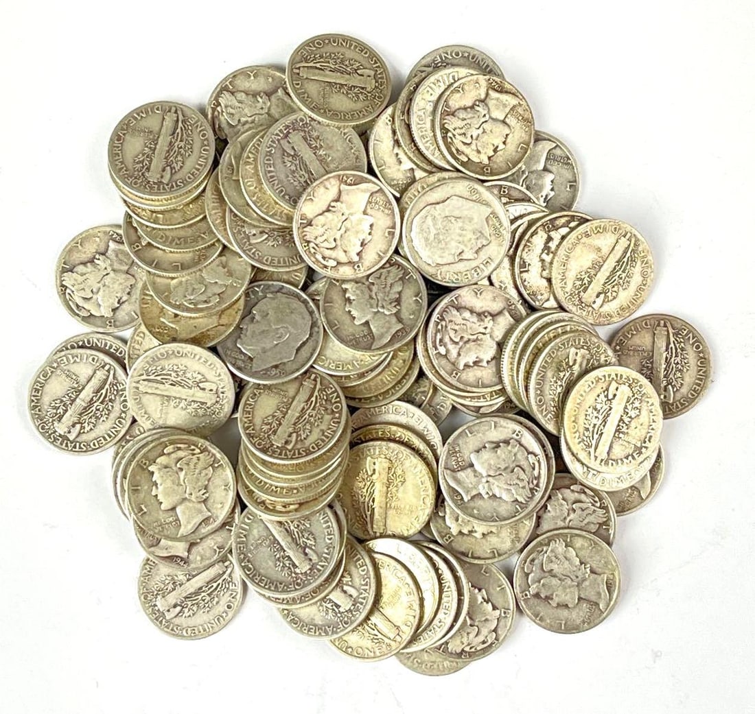 Group of 100 US 90% Silver Dimes (1 of 1)