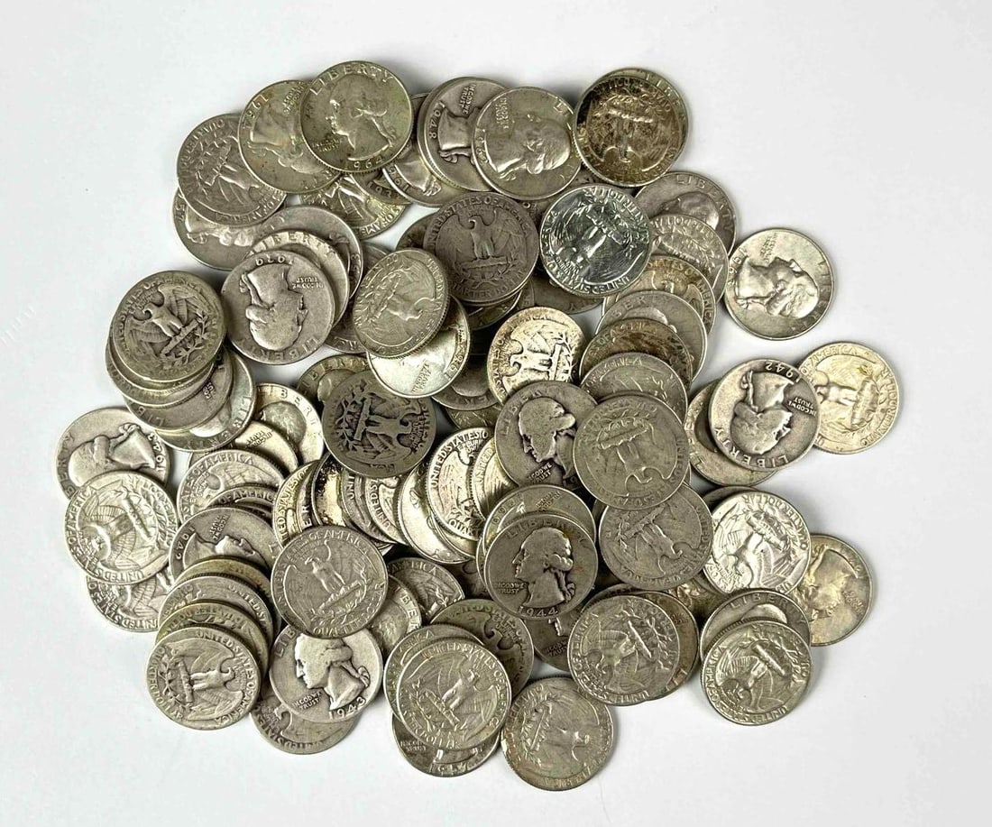 Group of 100 US Washington 90% Silver Quarters: Group of 100 US Washington 90% Silver Quarters