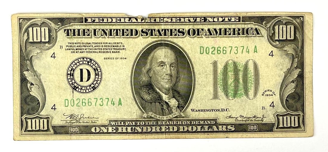 1934 US $100 Federal Reserve Note (1 of 2)