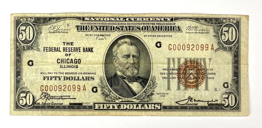 1929 US $50 Federal Reserve of Chicago Illinois National Currency Note (1 of 2)