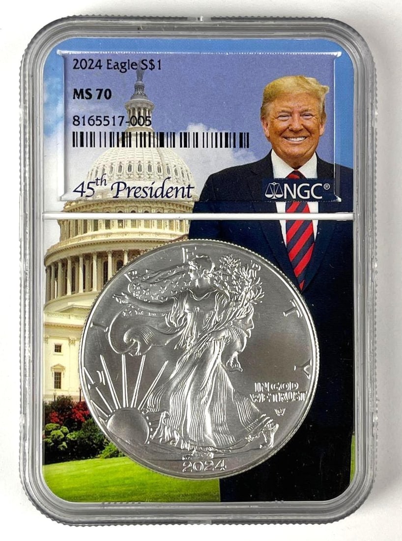 2024 US $1 American Silver Eagle 1 oz Fine Silver Coin NGC MS70: 45th President