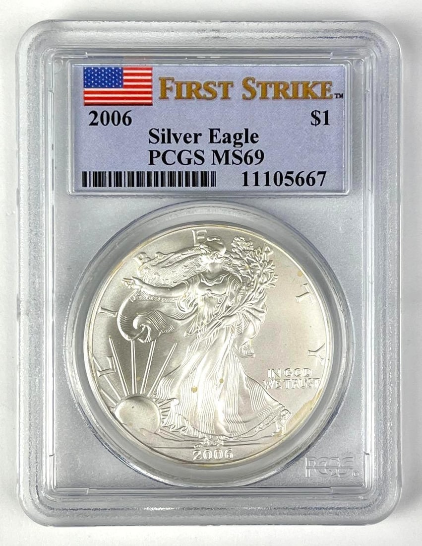 2006 US $1 American Silver Eagle 1 oz Fine Silver Coin PCGS MS69: First Strike