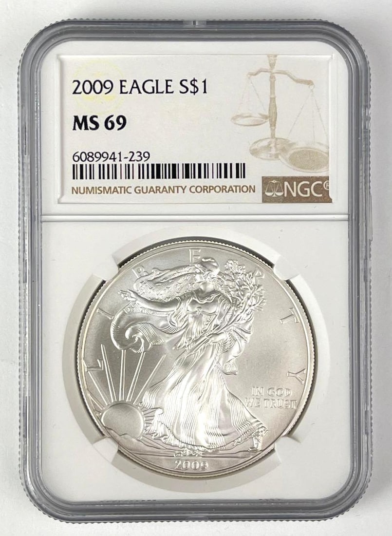 2009 US $1 American Silver Eagle 1 oz Fine Silver Coin NGC MS69 (1 of 2)