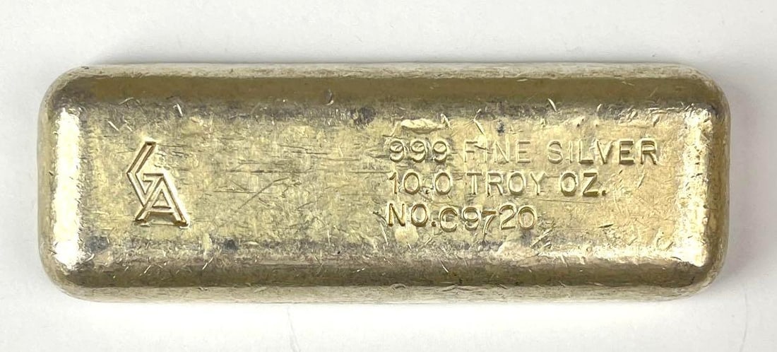Golden Analytic Hand Poured 10 oz 999 Fine Silver Ingot/ Bar: Golden Analytic Hand Poured 10 oz 999 Fine Silver Ingot/ Bar
