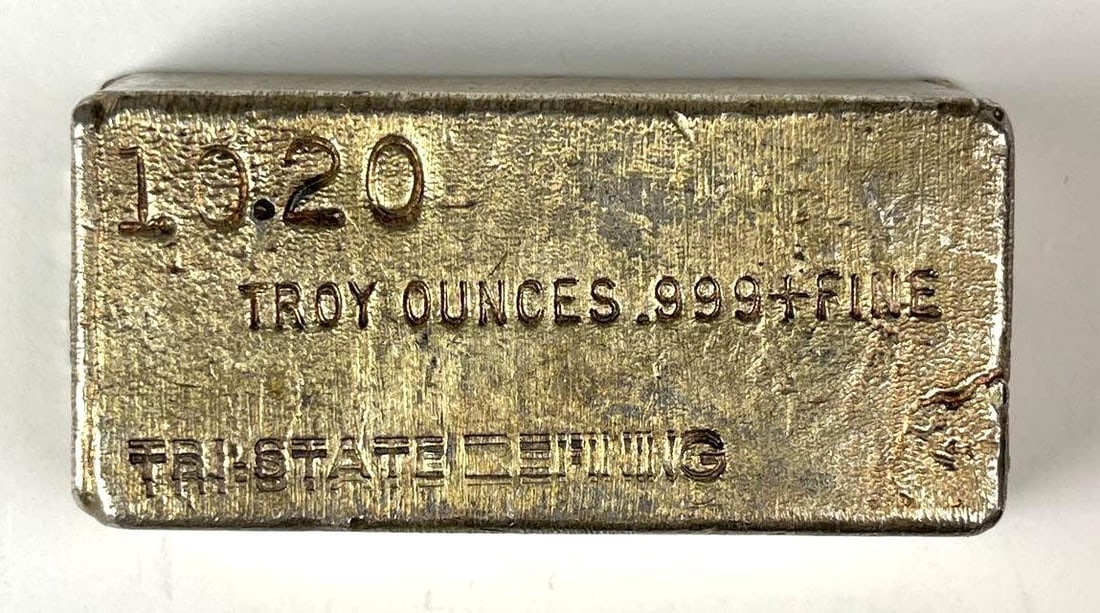 Tri State Refining Hand Poured 10.20 oz .999 Fine Silver Ingot/ Bar (1 of 2)