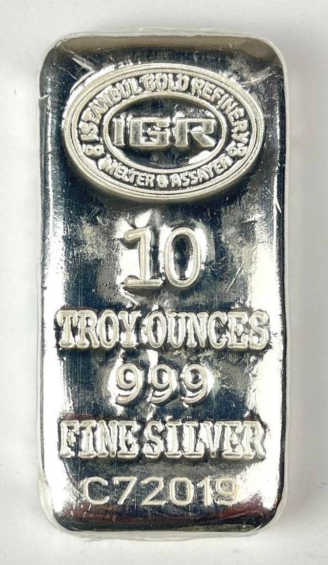 Istanbul Gold Refinery Hand Poured 10 oz 999 Fine Silver Ingot/ Bar: Includes COA