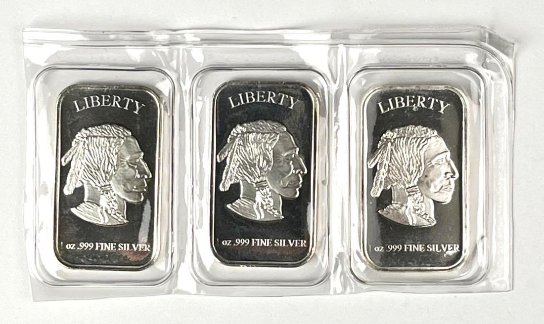 Group of 3 Buffalo Design 1 oz .999 Fine Silver Ingot/ Bars (1 of 2)