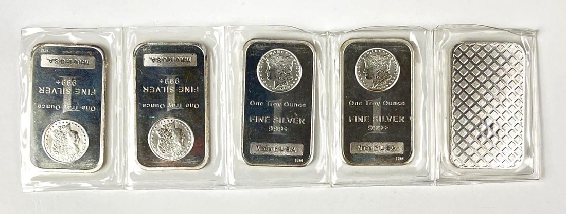 Group of 5 Highland Mint Morgan Design 1 oz .999 Fine Silver Ingot/ Bars (1 of 2)