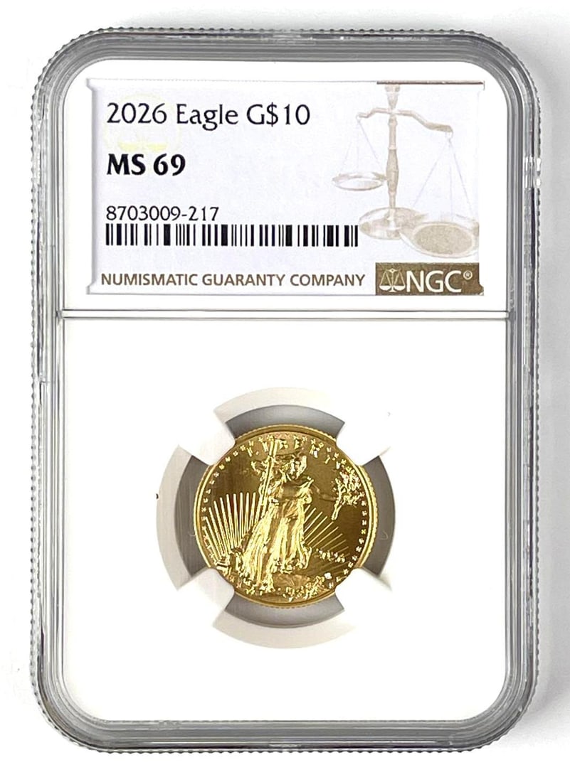 2026 US $10 American Gold Eagle 1/4 oz Fine Gold Coin NGC MS69 (1 of 2)
