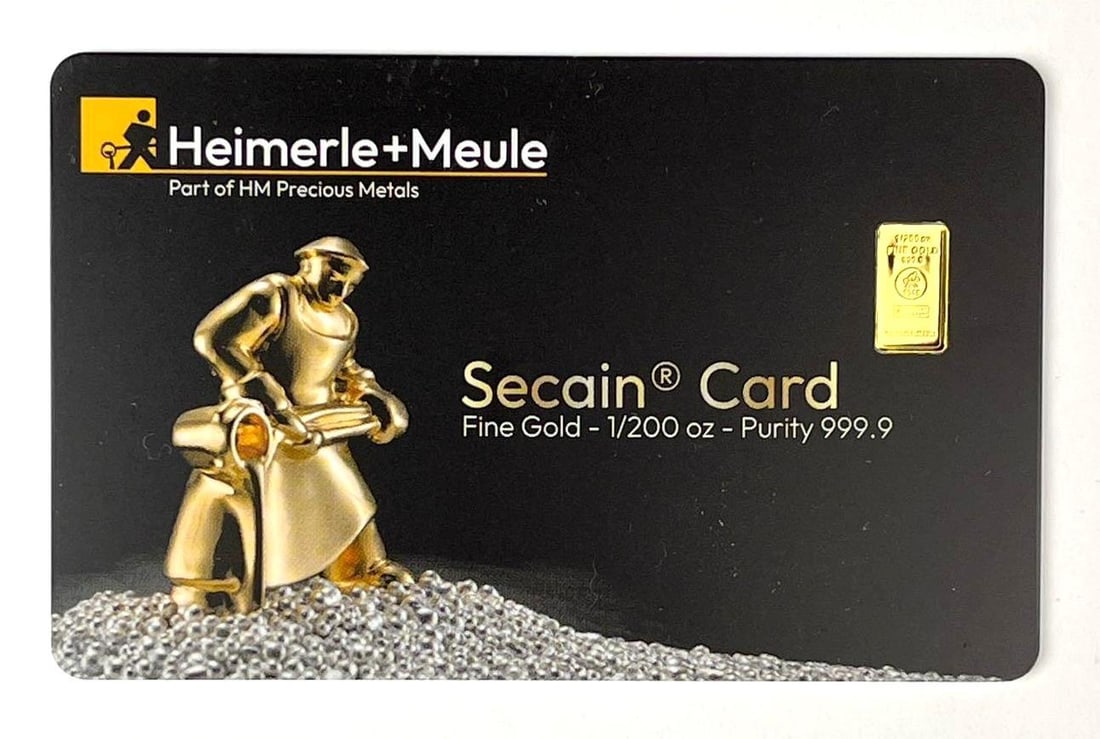 Heimerle and Meule Secain Card 1/200 oz 999.9 Fine Gold Ingot/ Bar: Heimerle and Meule Secain Card 1/200 oz 999.9 Fine Gold Ingot/ Bar