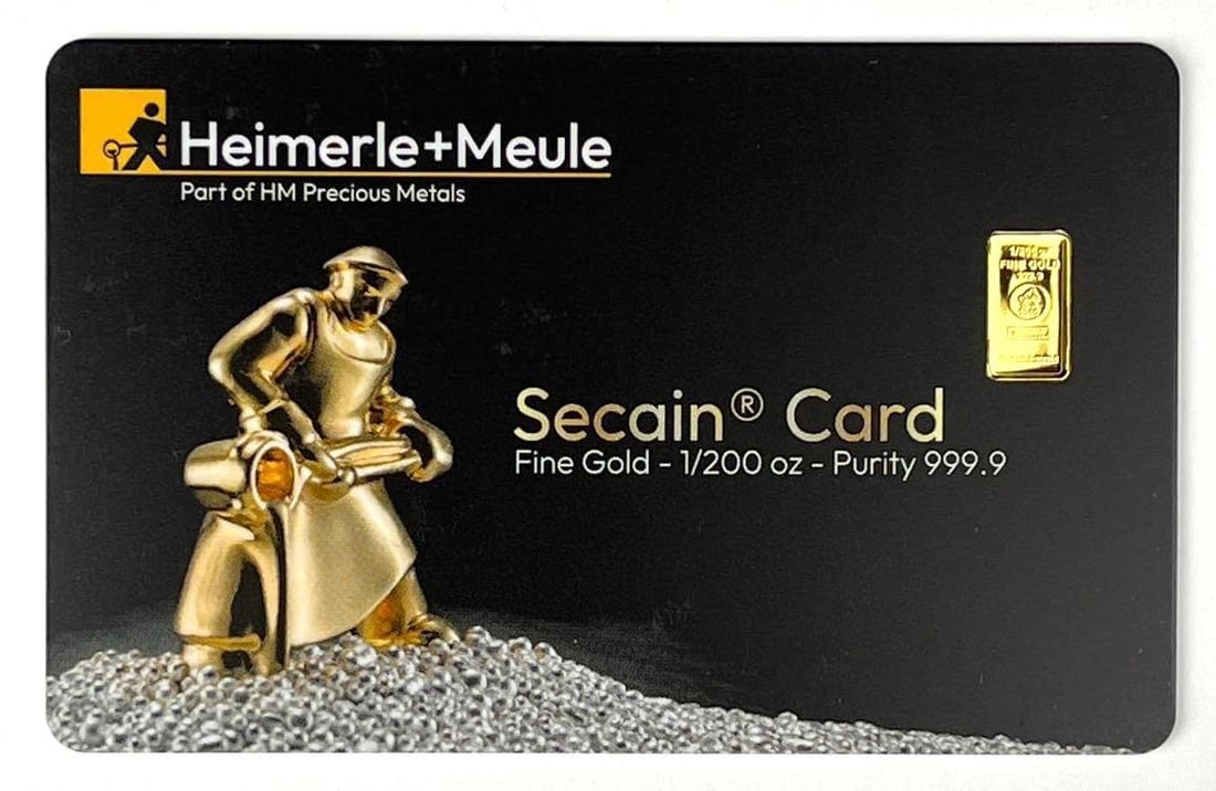 Heimerle and Meule Secain Card 1/200 oz 999.9 Fine Gold Ingot/ Bar: Heimerle and Meule Secain Card 1/200 oz 999.9 Fine Gold Ingot/ Bar