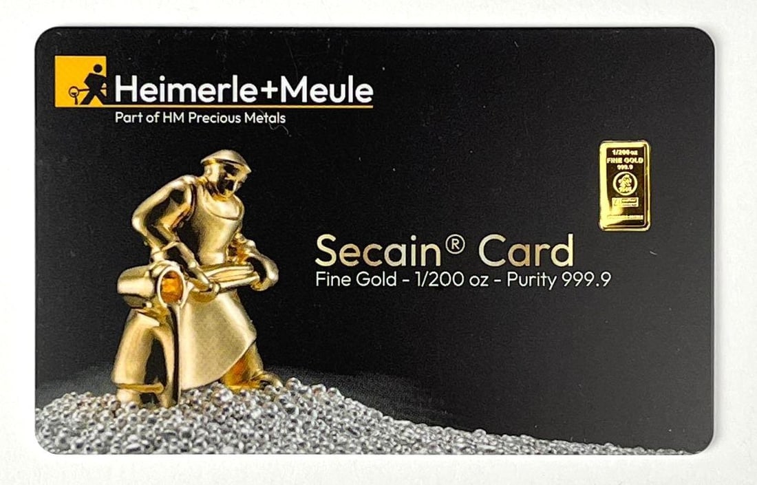 Heimerle and Meule Secain Card 1/200 oz 999.9 Fine Gold Ingot/ Bar: Heimerle and Meule Secain Card 1/200 oz 999.9 Fine Gold Ingot/ Bar