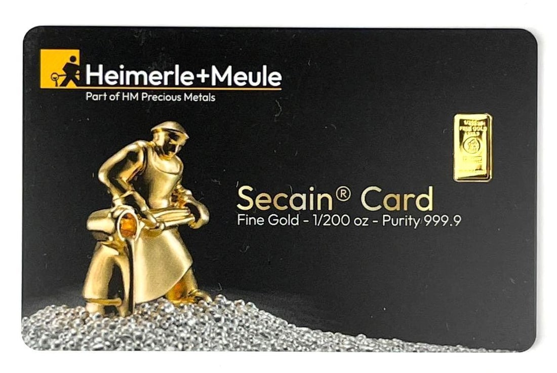 Heimerle and Meule Secain Card 1/200 oz 999.9 Fine Gold Ingot/ Bar: Heimerle and Meule Secain Card 1/200 oz 999.9 Fine Gold Ingot/ Bar