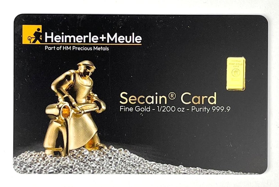 Heimerle and Meule Secain Card 1/200 oz 999.9 Fine Gold Ingot/ Bar: Heimerle and Meule Secain Card 1/200 oz 999.9 Fine Gold Ingot/ Bar