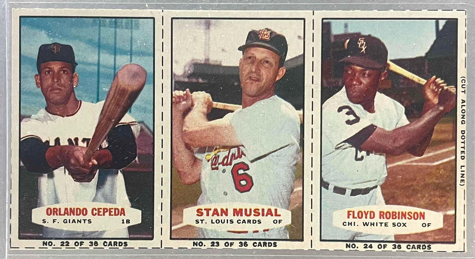 1963 Bazooka Uncut Panel Strip, Cepeda, Musial, Robinson: Ready to grade, Sharp corners, No creases with great eye appeal