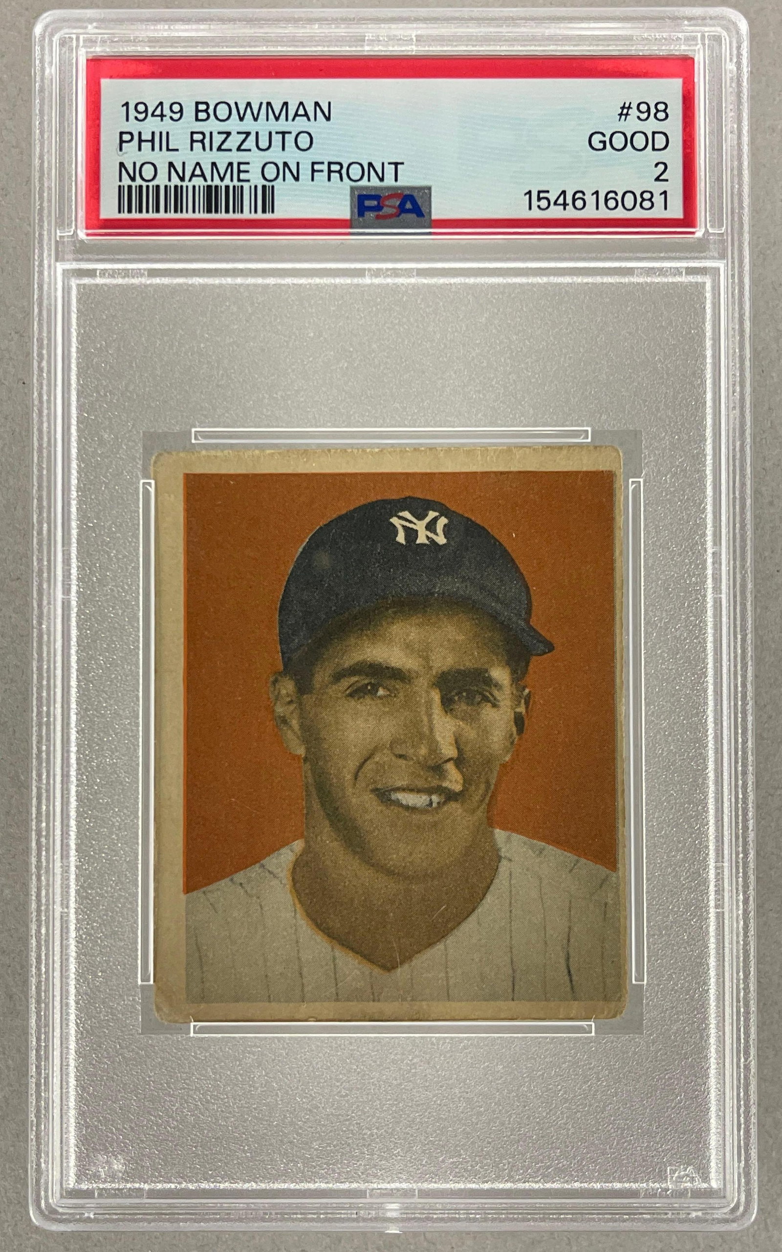 1949 Bowman Phil Rizzuto No Name on Front #98 PSA 2: 1949 Bowman Phil Rizzuto No Name on Front #98 PSA 2