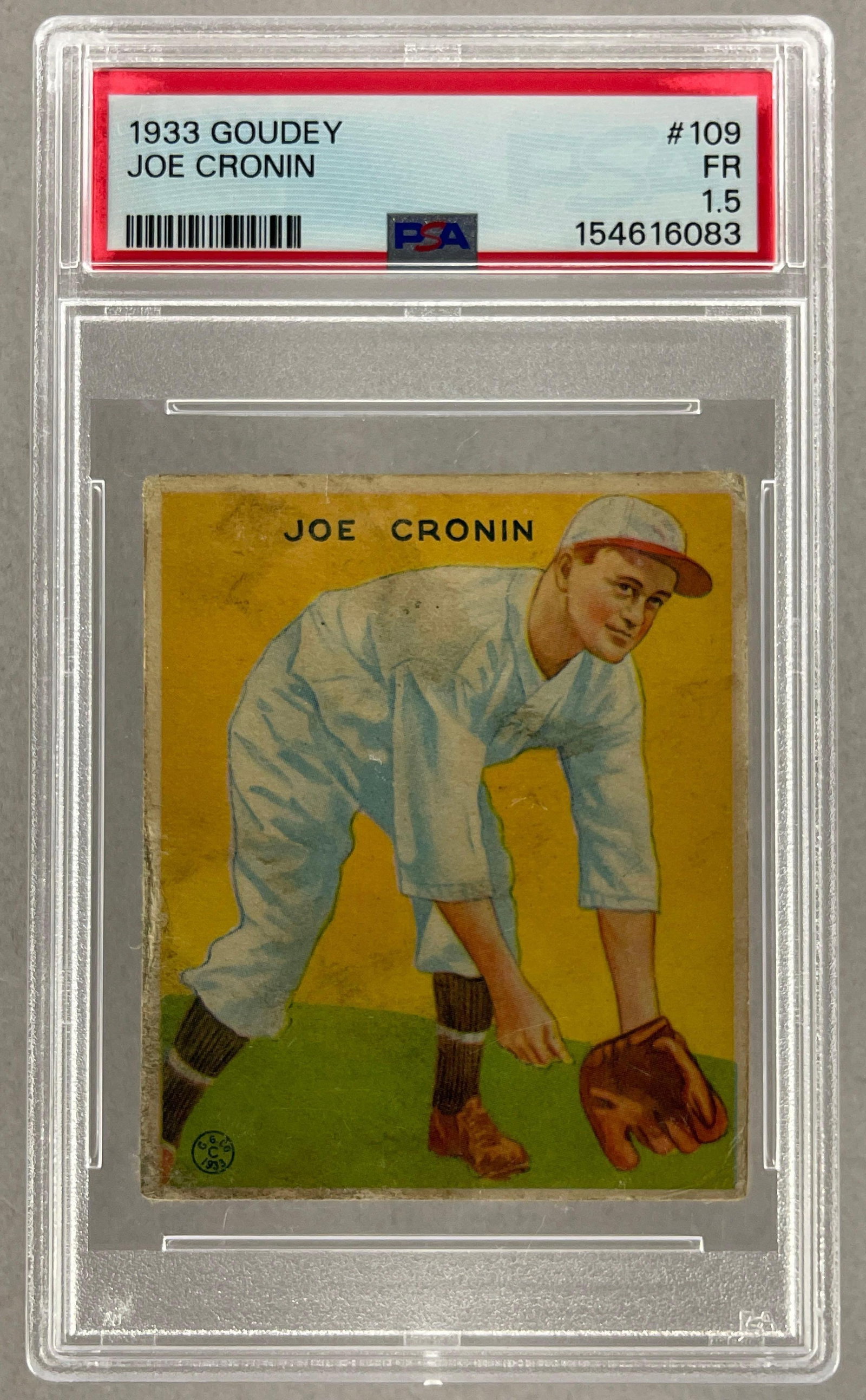 1933 Goudey Joe Cronin #109 PSA 1.5 Rookie: 1933 Goudey Joe Cronin #109 PSA 1.5 Rookie