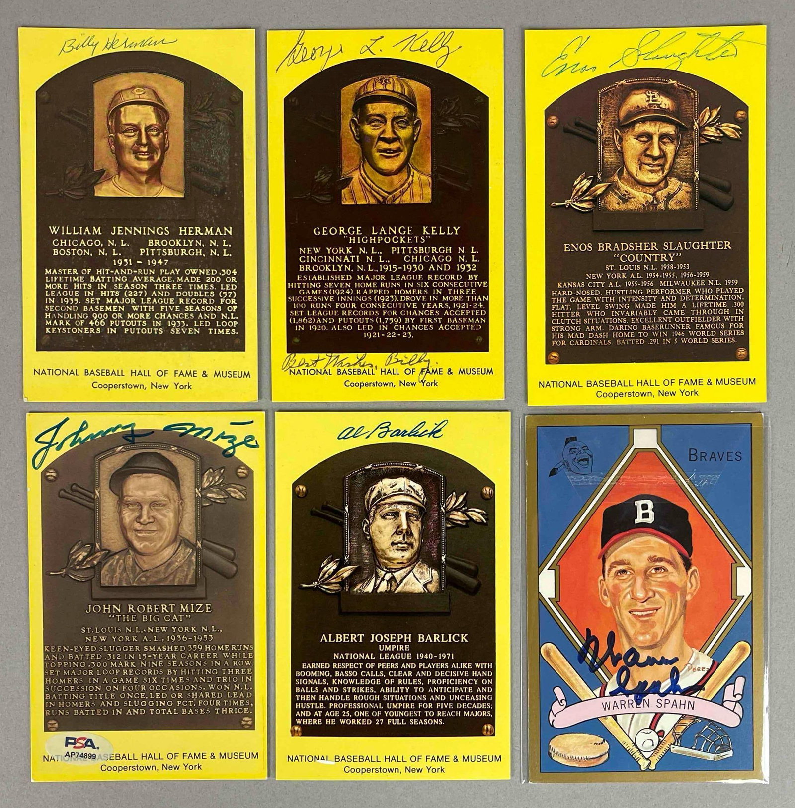 6 - Signed HOF Yellow Plaque and Perez-Steele Postcards with some COAs (1 of 2)