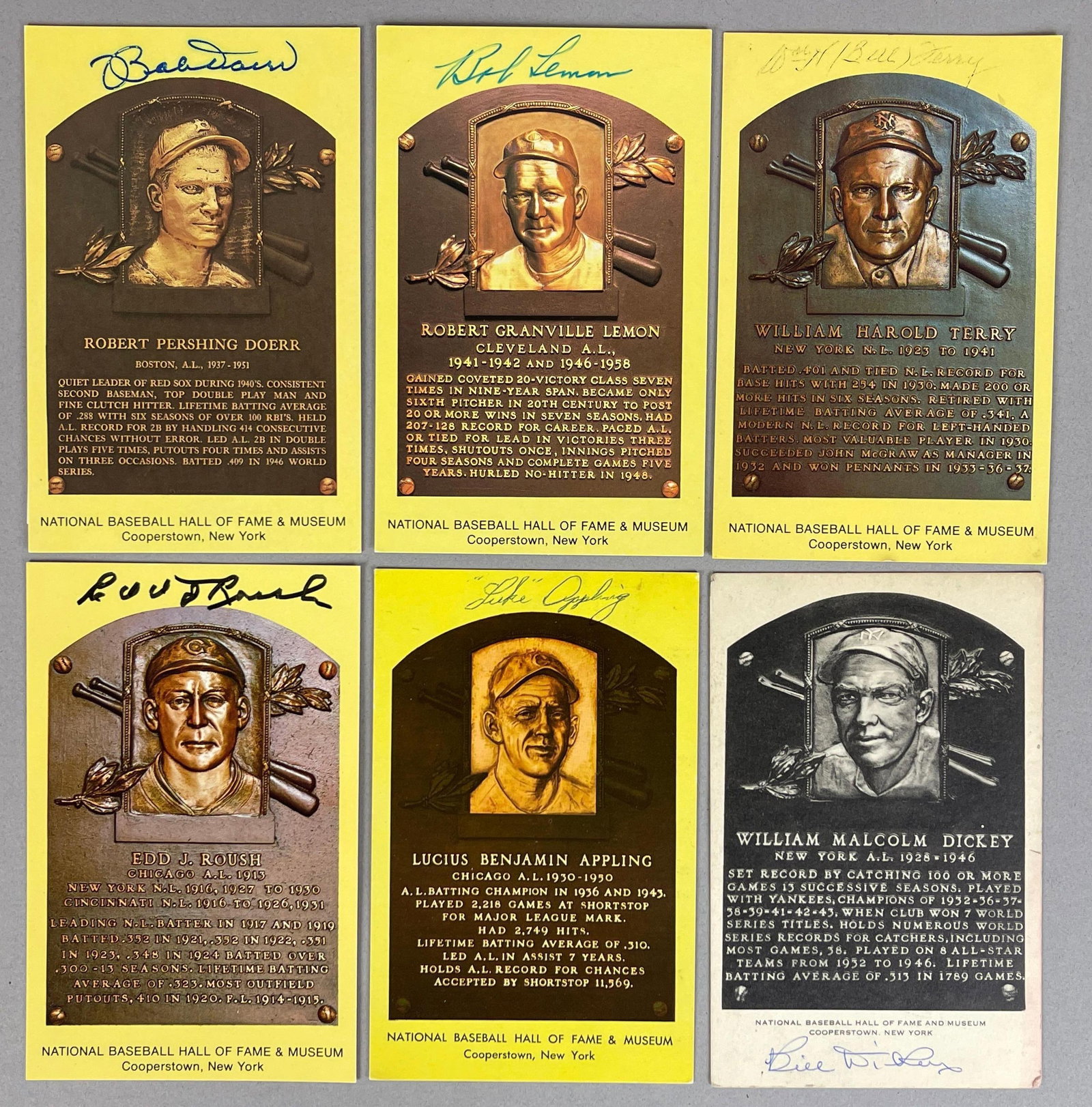 6 - Signed HOF Yellow Plaque Postcards with Some COAs (1 of 2)