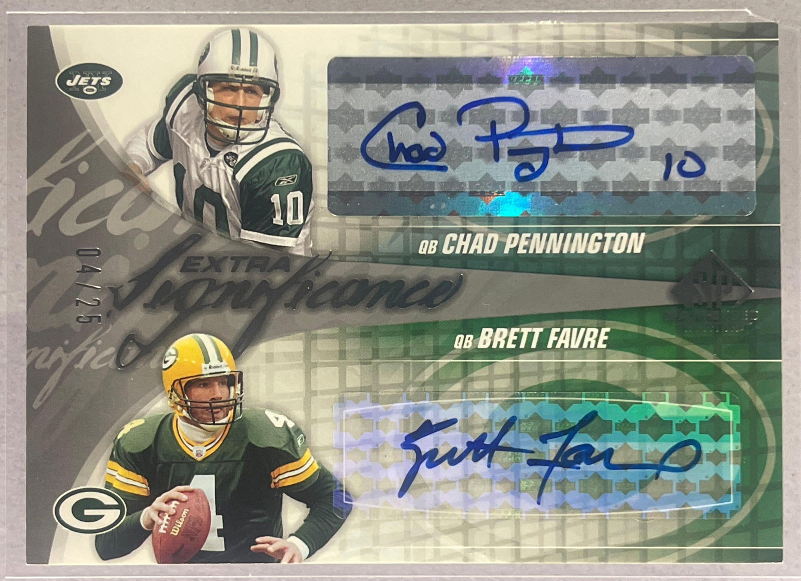 2003 SP Game Used Extra Significance Dual Auto Chad Pennington and Brett Favre 4/25 (1 of 2)