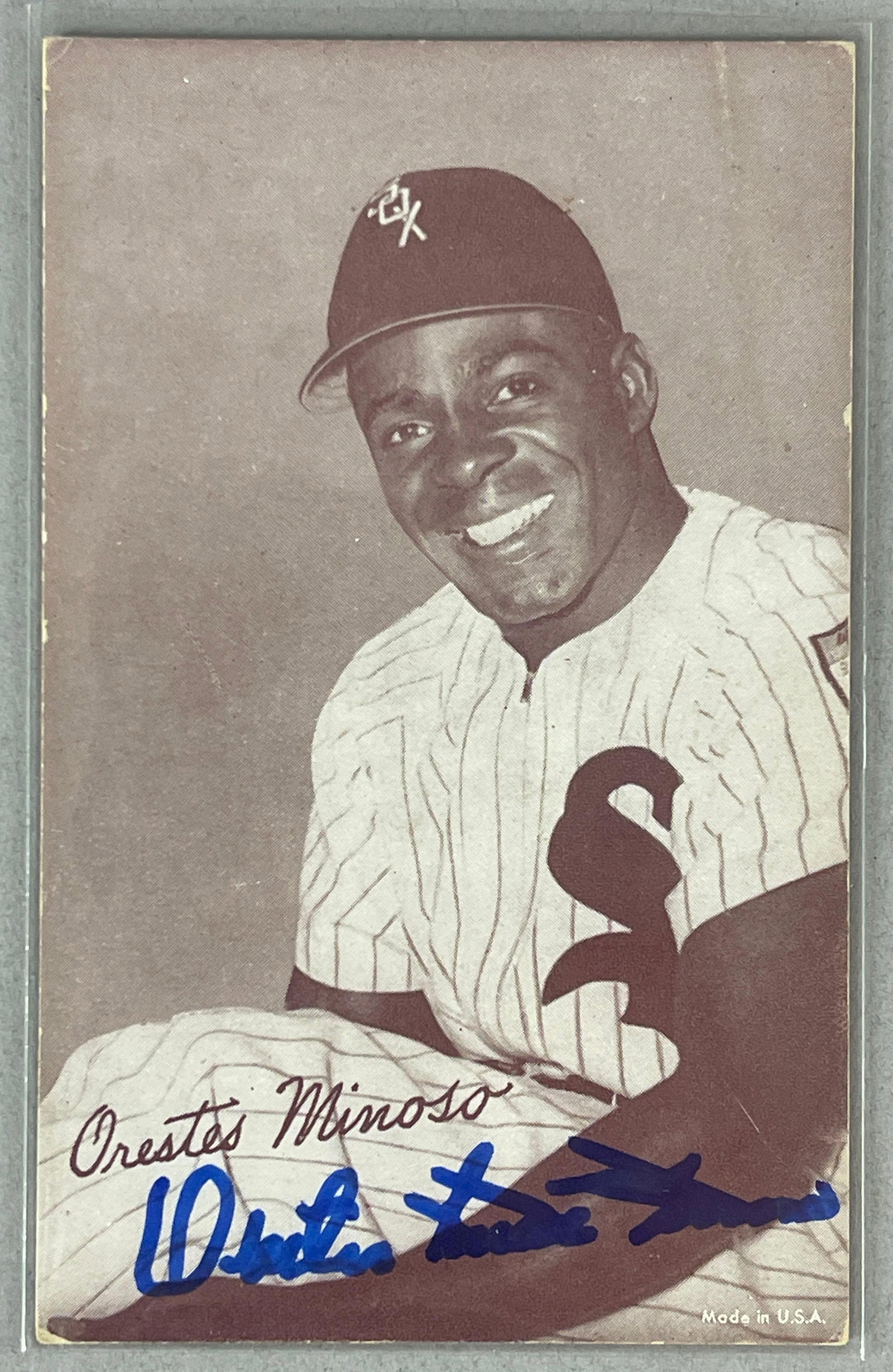 1947 - 66 Exhibit Minnie Minoso Signed Card with JSA COA: Autographed Orestes Minnie Minoso, with JSA COA