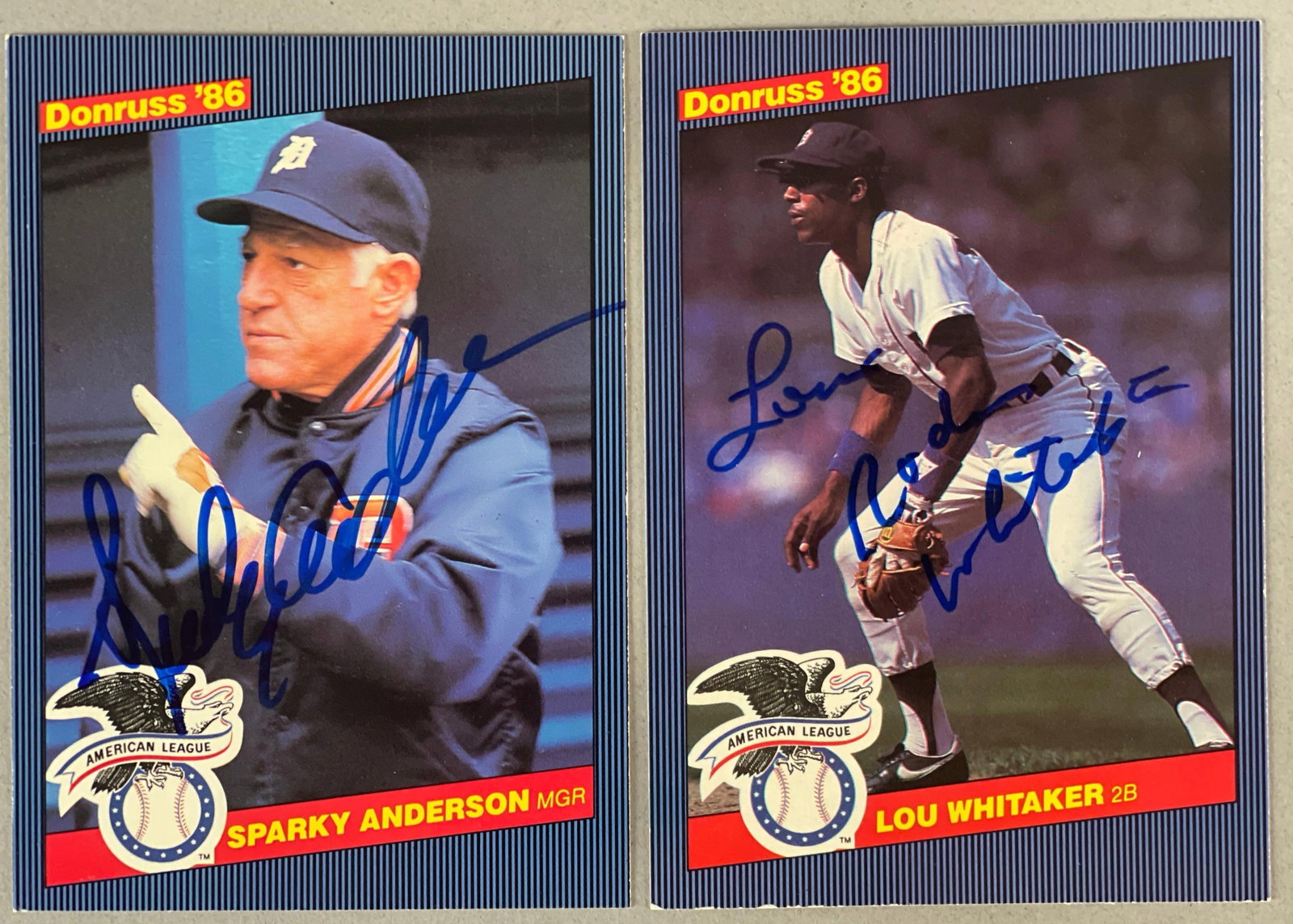 1986 Donruss Jumbo Sparky Anderson and Lou Whitaker Signed Cards with JSA COAs (1 of 2)