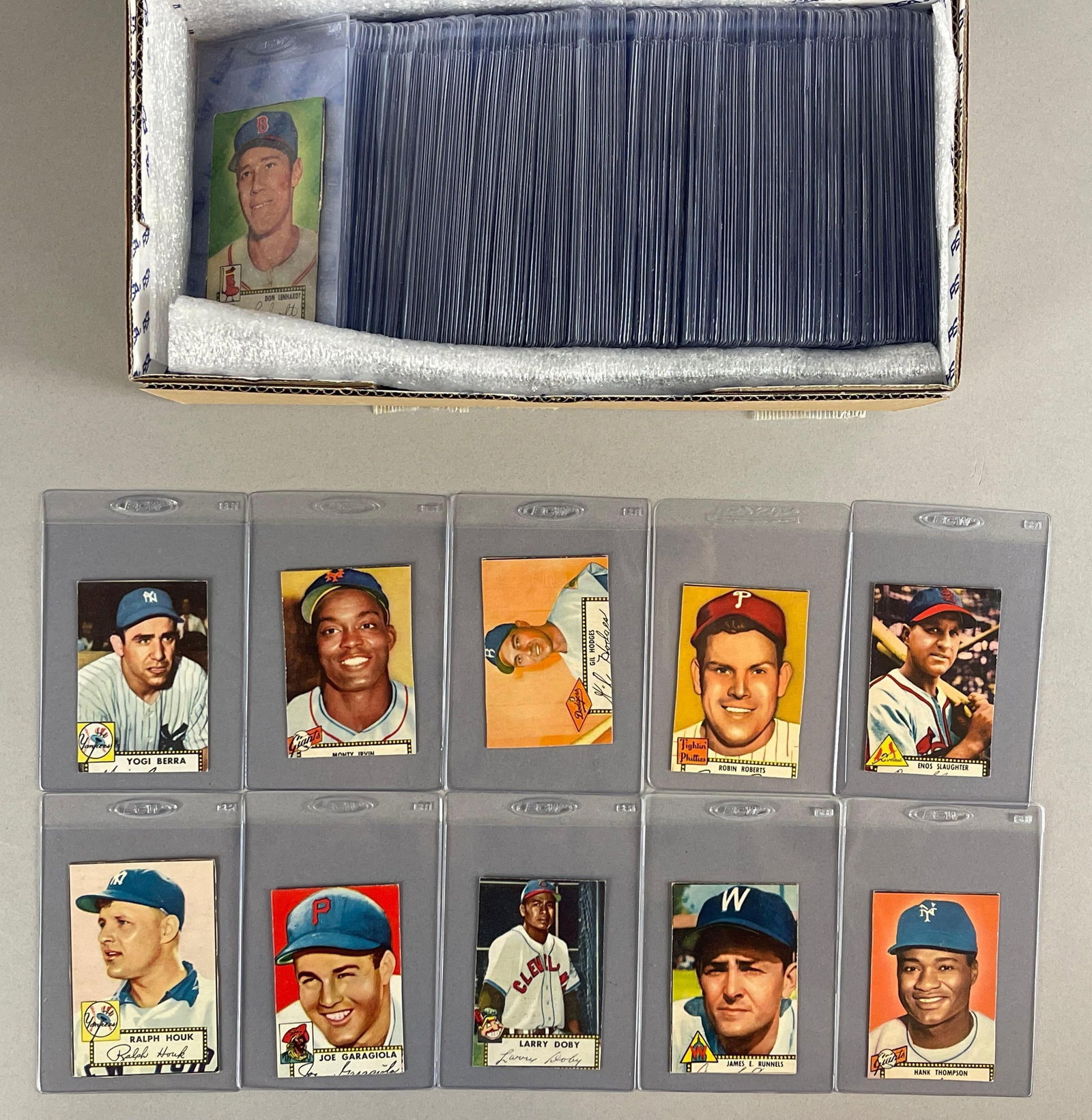 165 - 1952 Topps Baseball Cards with HOFs, Stars, and Rookies - No Duplicates: Conditions vary, Low - Trimmed, No Duplicates, Includes Yogi Berra, Robin Roberts, Larry Doby, and More