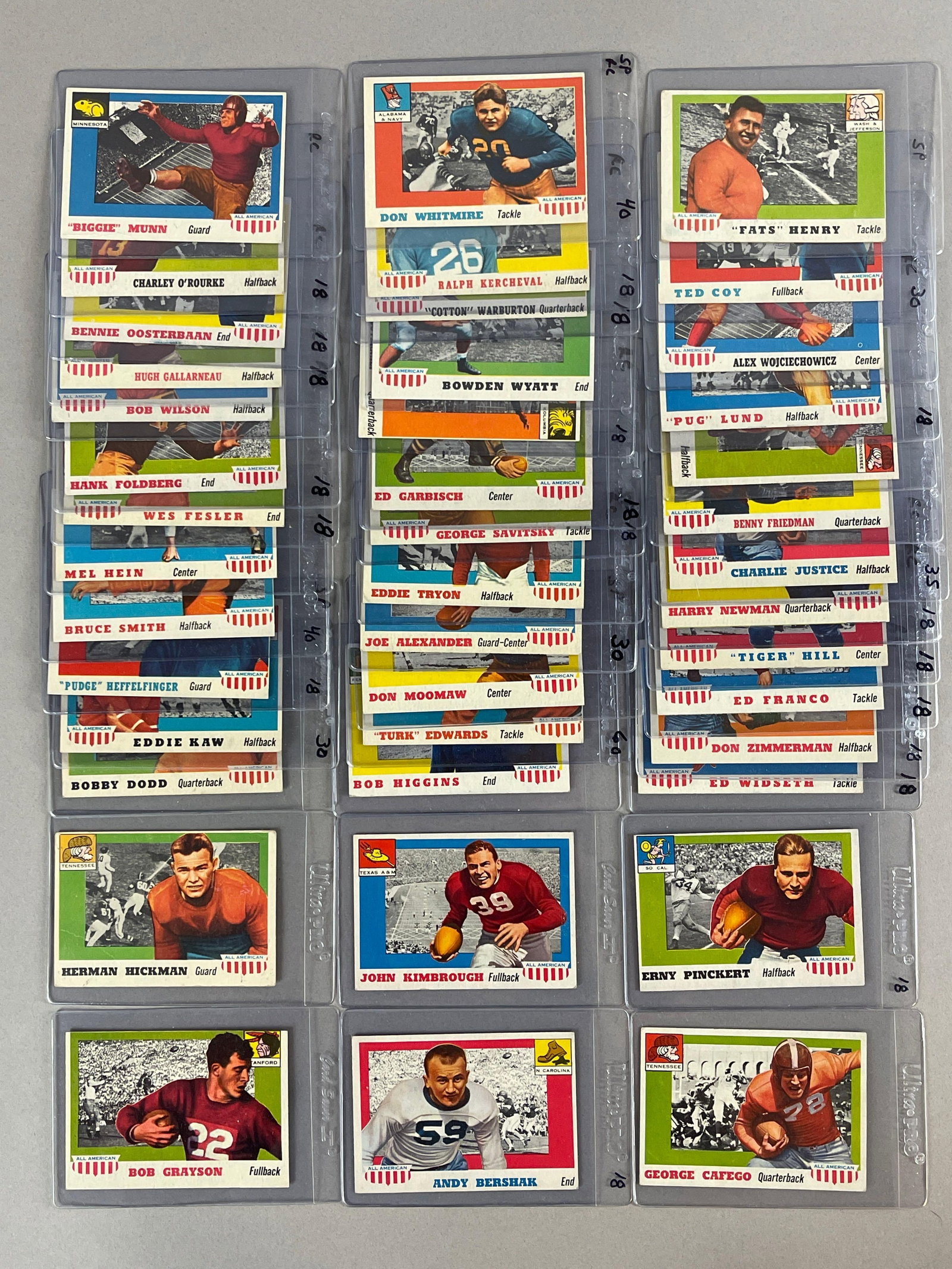 1955 Topps Football All-American Partial Set with Single Print 42/100: Conditions vary, G - EXMT, Mainly mid-grade