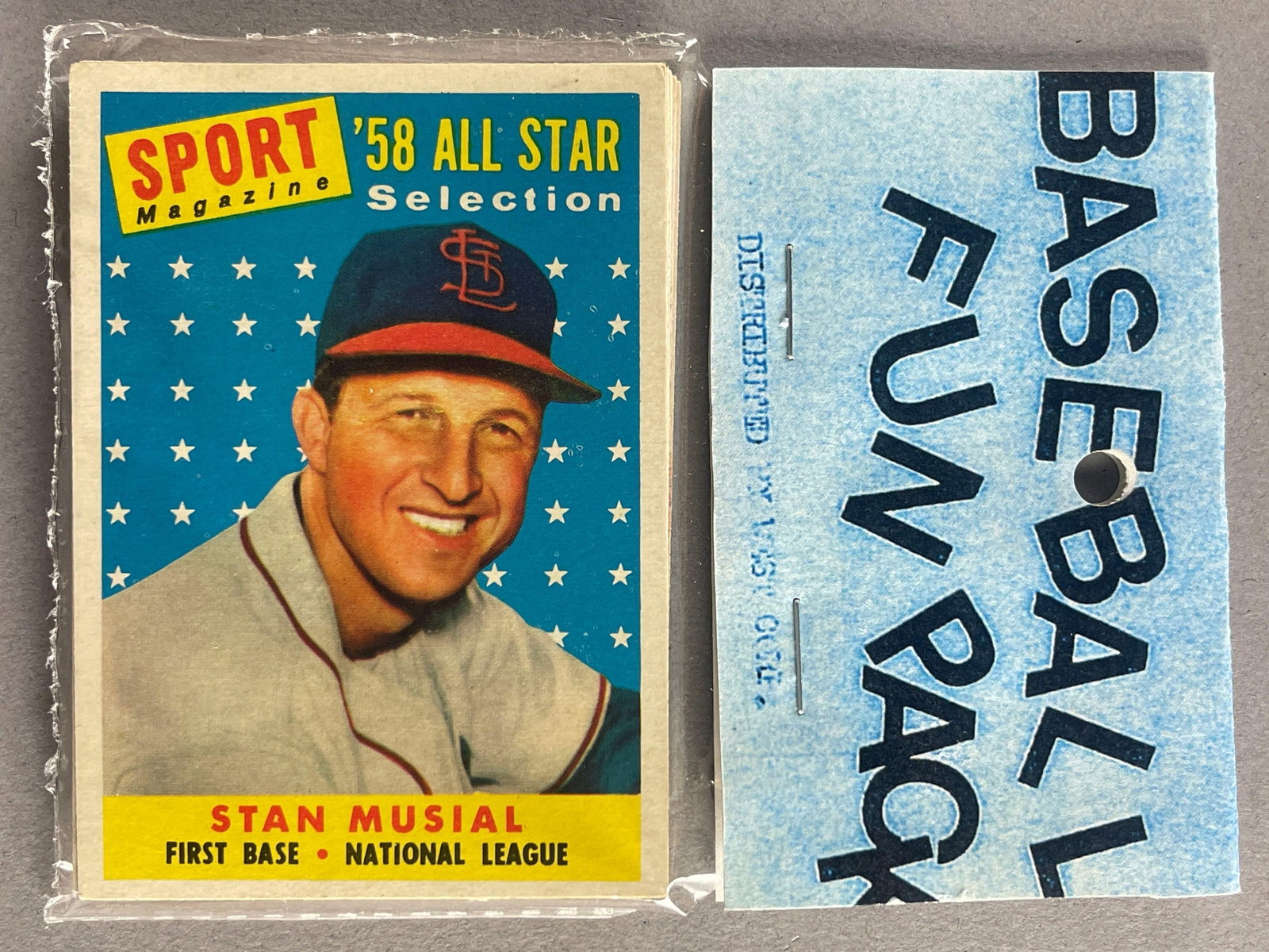 1958 Topps Baseball West Corps Cello Fun Pack with Stan Musial on Top (1 of 2)